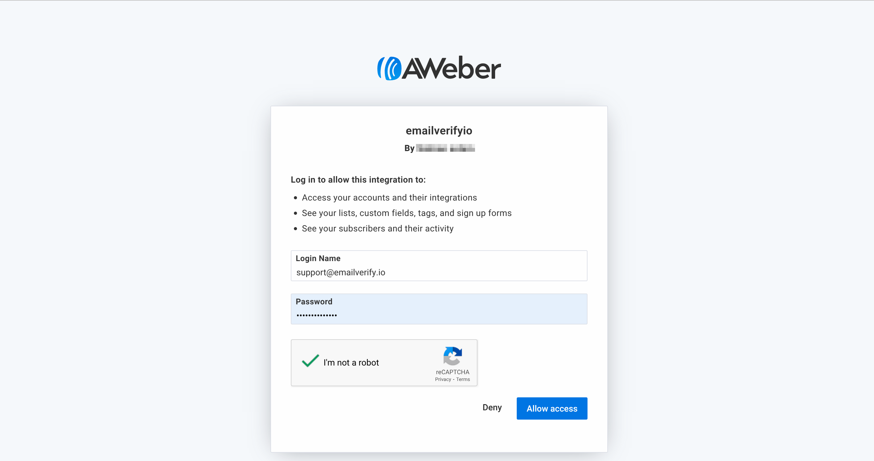 Step 3: Step 3: Select AWeber from Integration List