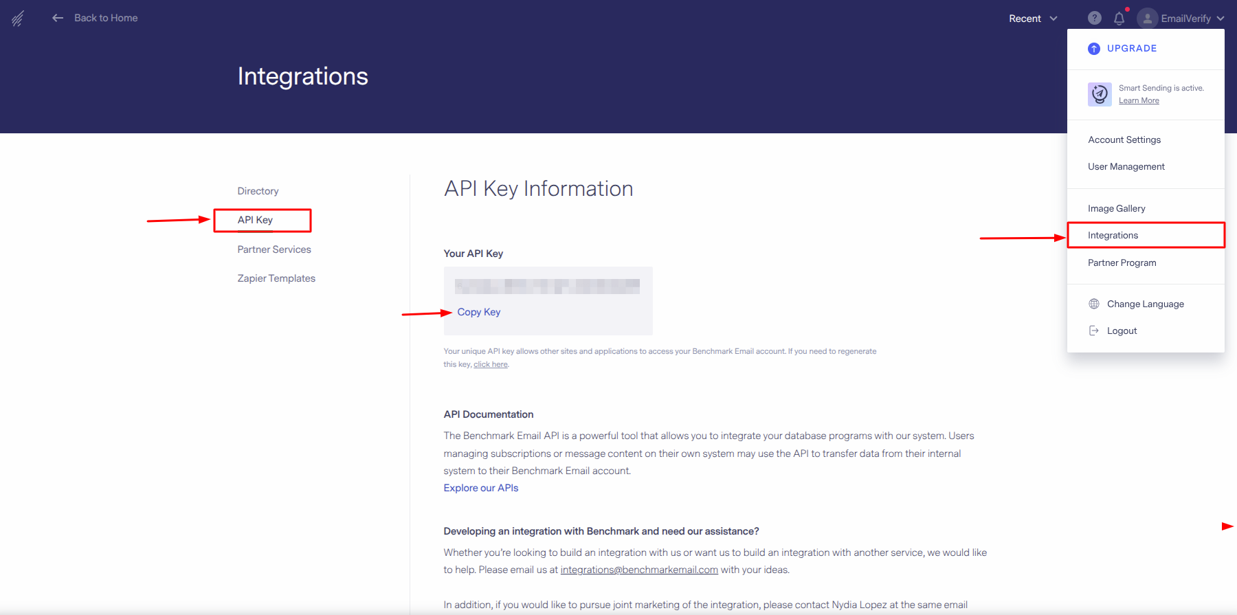 Step 3: Step 3: Get Benchmark Email API KEY