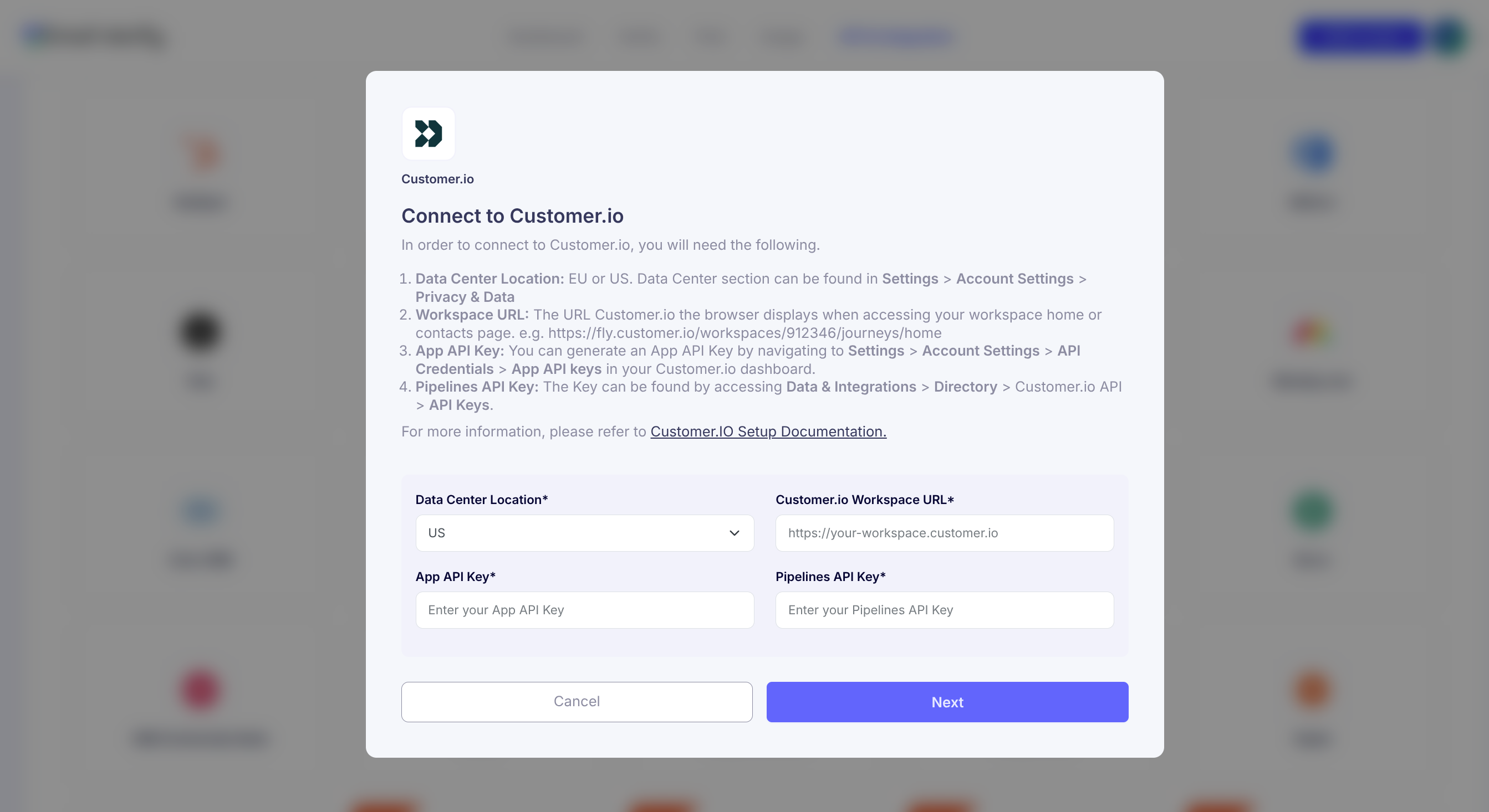Step 2: Step 2: Select Customer.io
