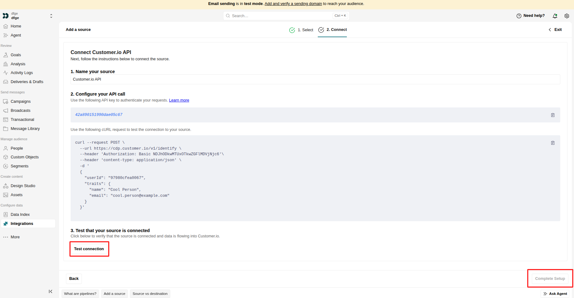 Step 8: Step 8: Select Customer.io API