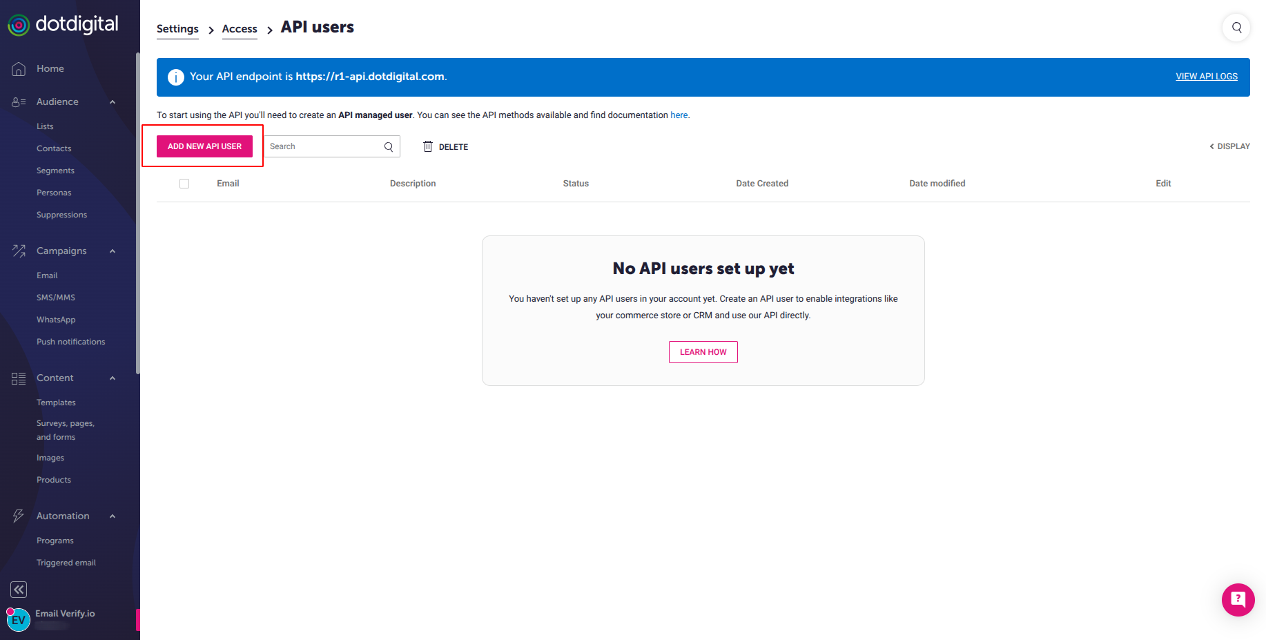 Step 5: Step 5: Create new API user