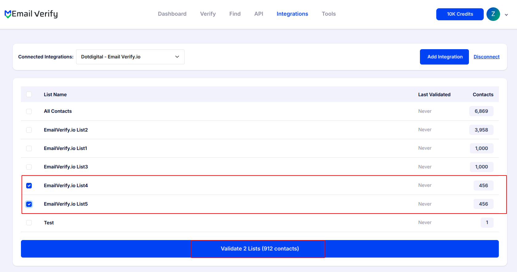 Step 7: Step 7: Select Lists to Verify