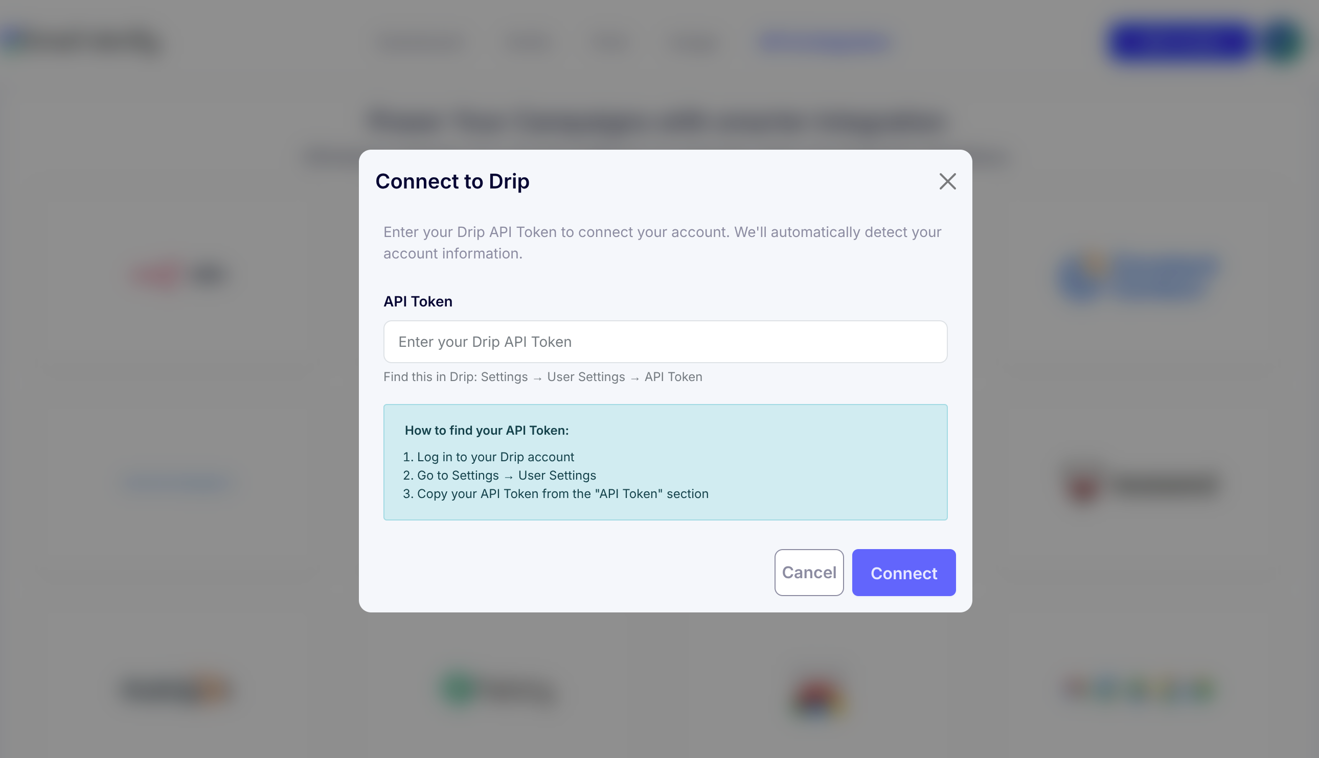 Step 2: Step 2: Select Drip from Integration List
