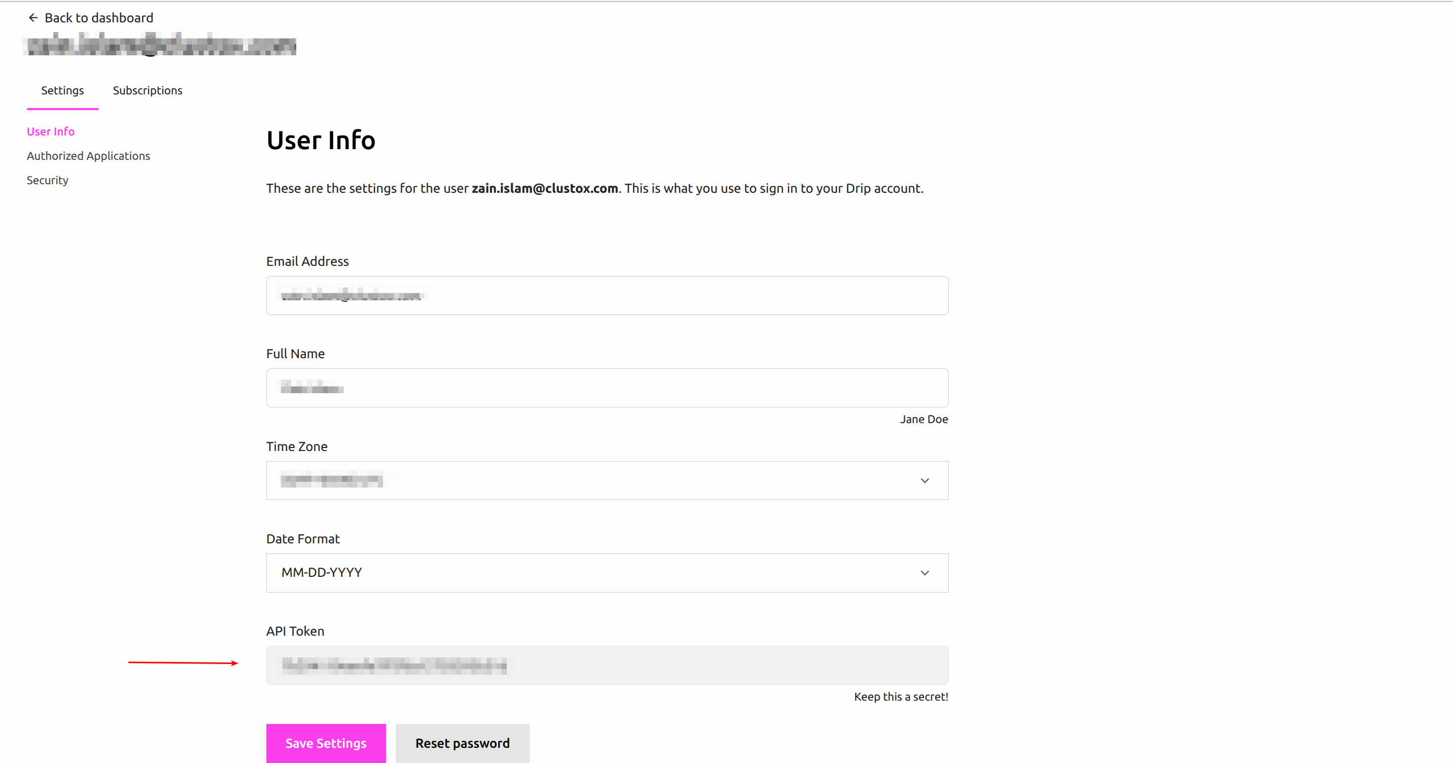 Step 4: Step 4: Copy your API token.