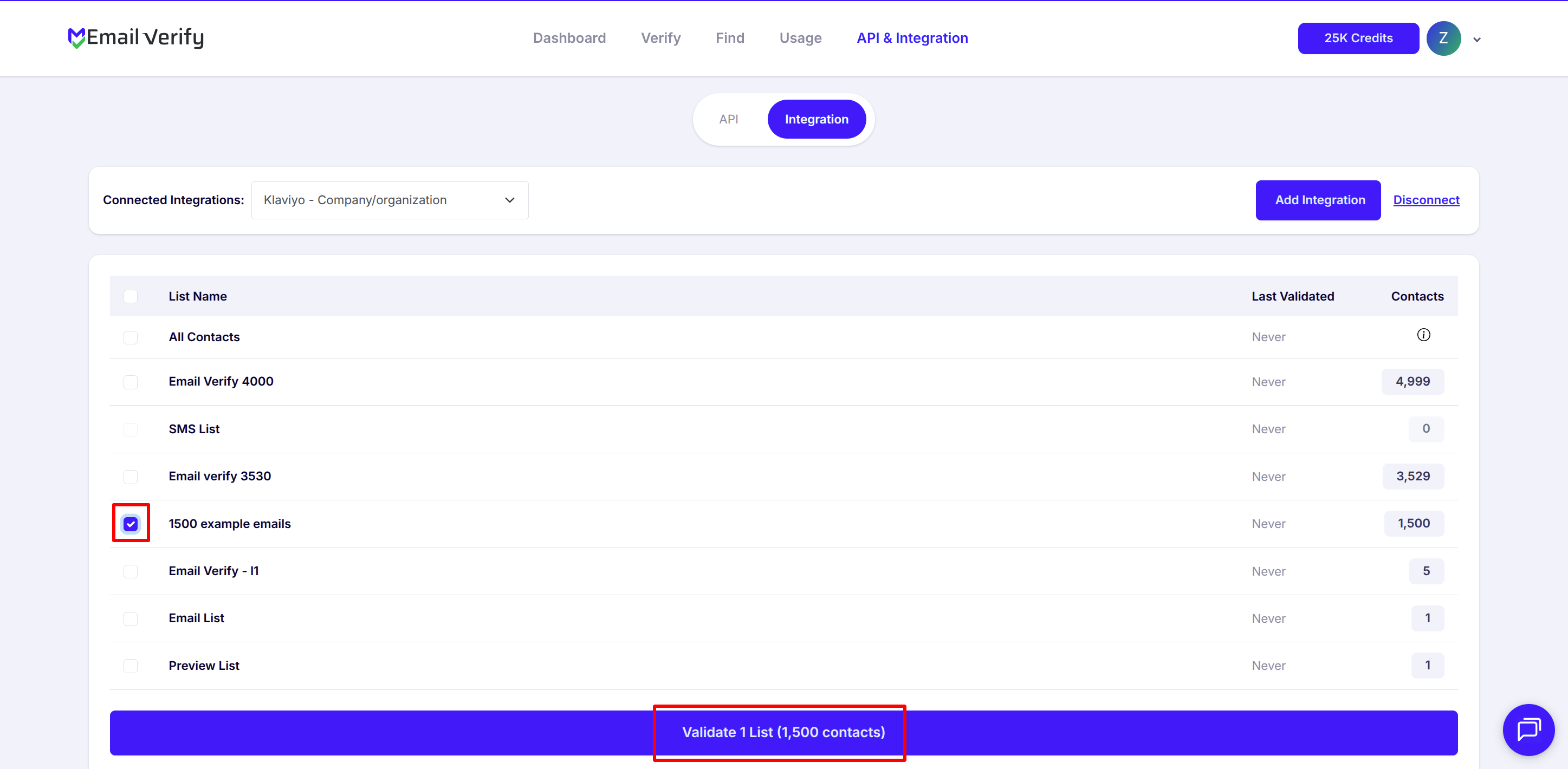 Step 7: Step 7: Select Lists for Validation