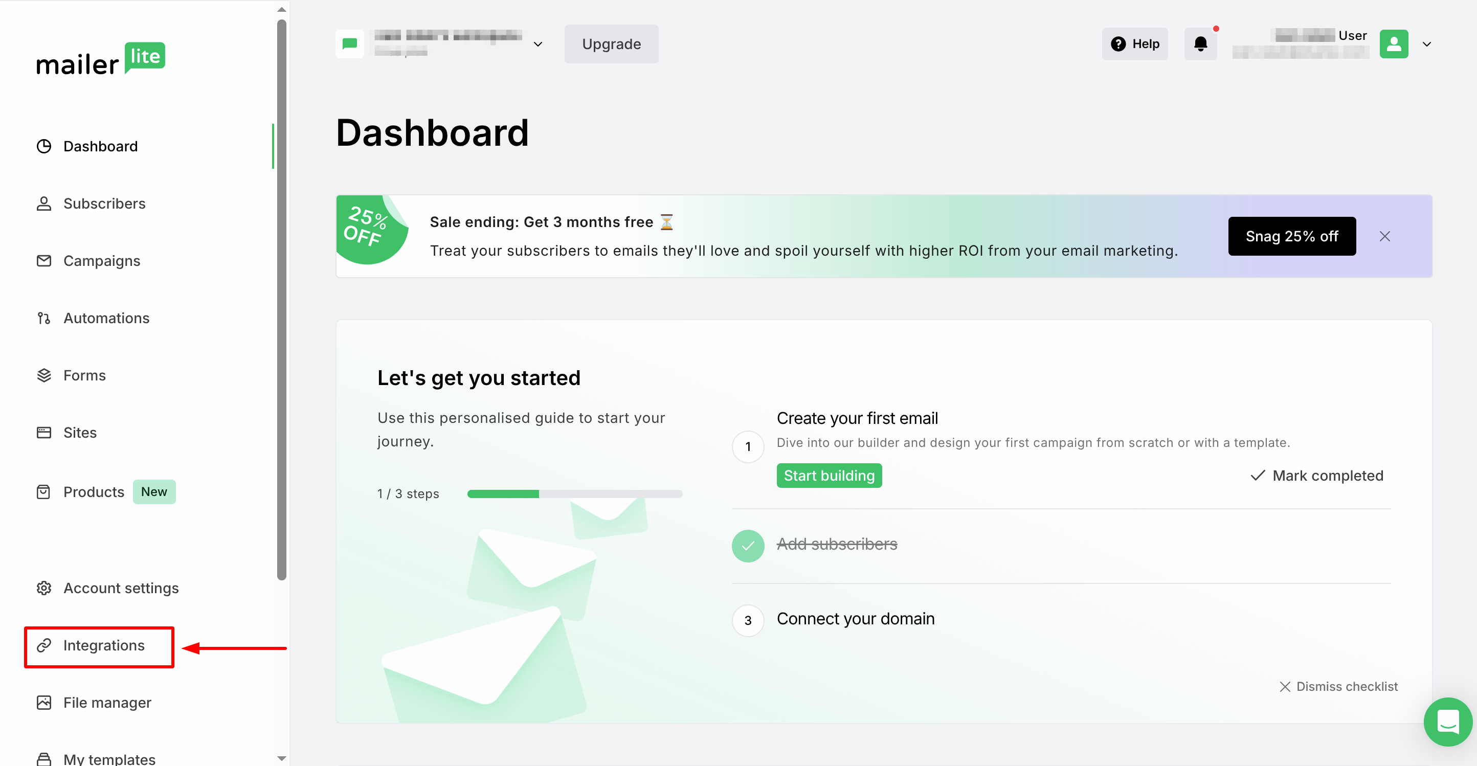 Step 3: Step 3: MailerLite Dashboard