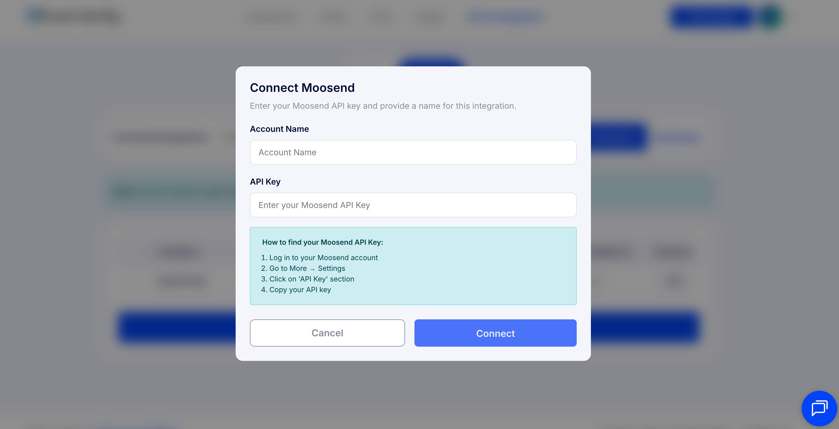 Step 2: Step 2: Select Moosend from Integration List