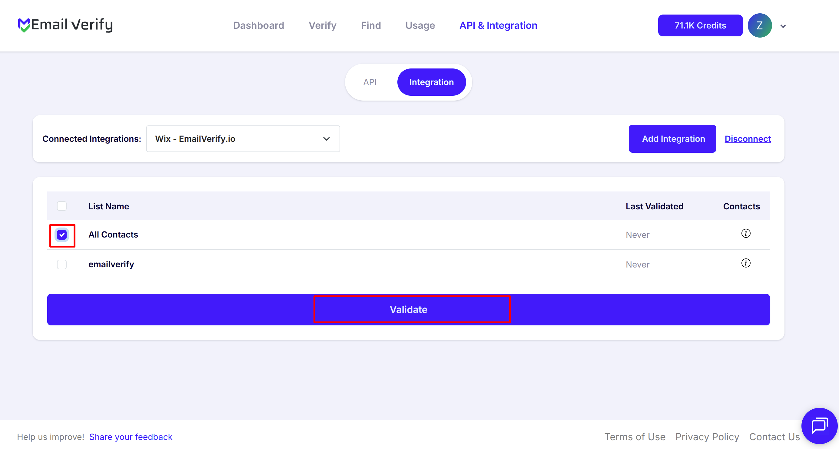 Step 7: Step 7: Select Contacts for Validation